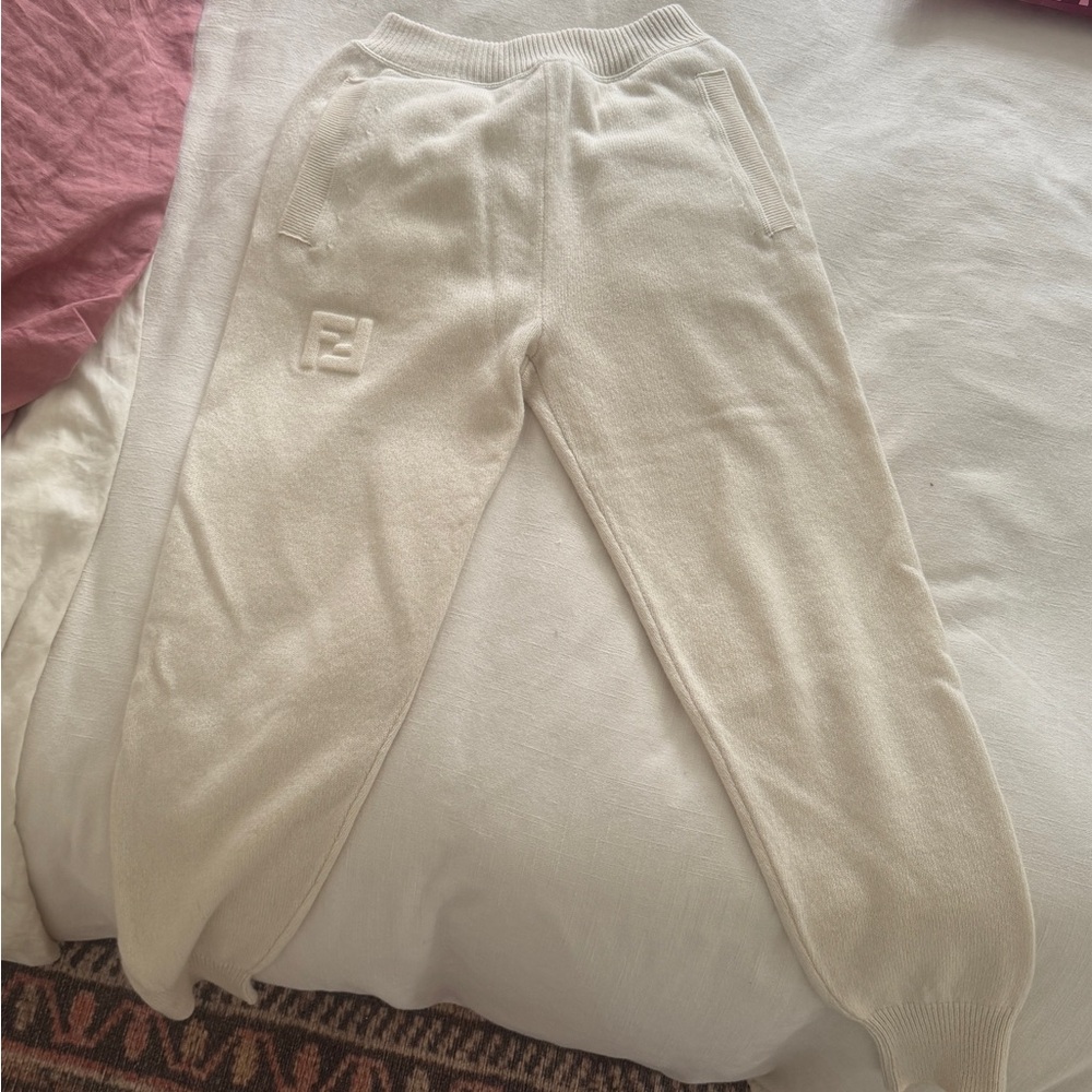 Fendi Cream Logo Cashmere Sweatpants